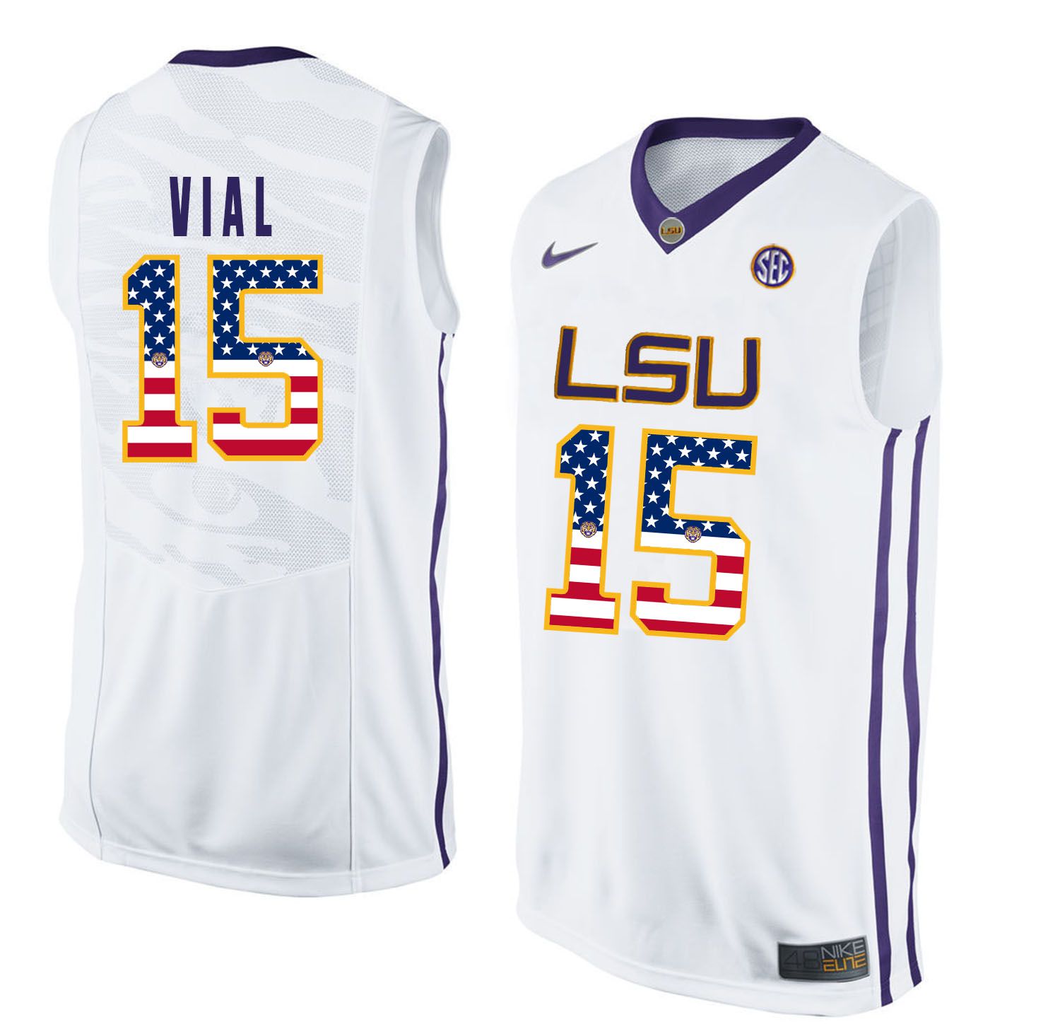 Men LSU Tigers #15 Vial White Flag Customized NCAA Jerseys->customized ncaa jersey->Custom Jersey